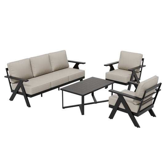 COOS BAY Iron Luxe Modern Outdoor 4 Piece Patio Furniture Set