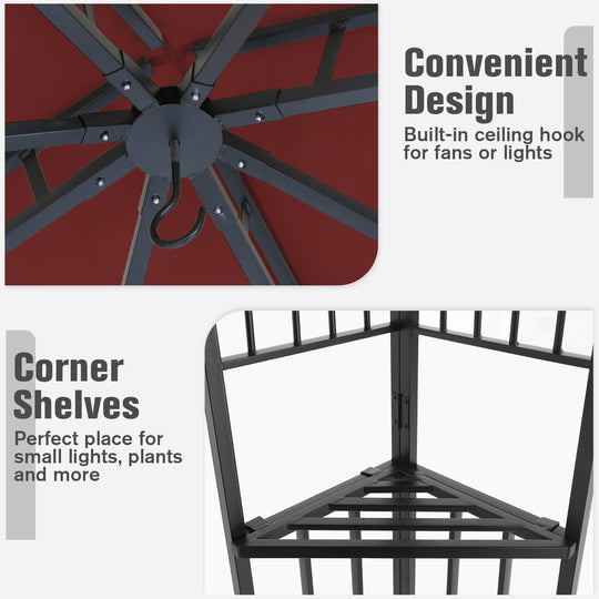 COOS BAY 8x8 Outdoor Patio Gazebo with Netting and Corner Shelves