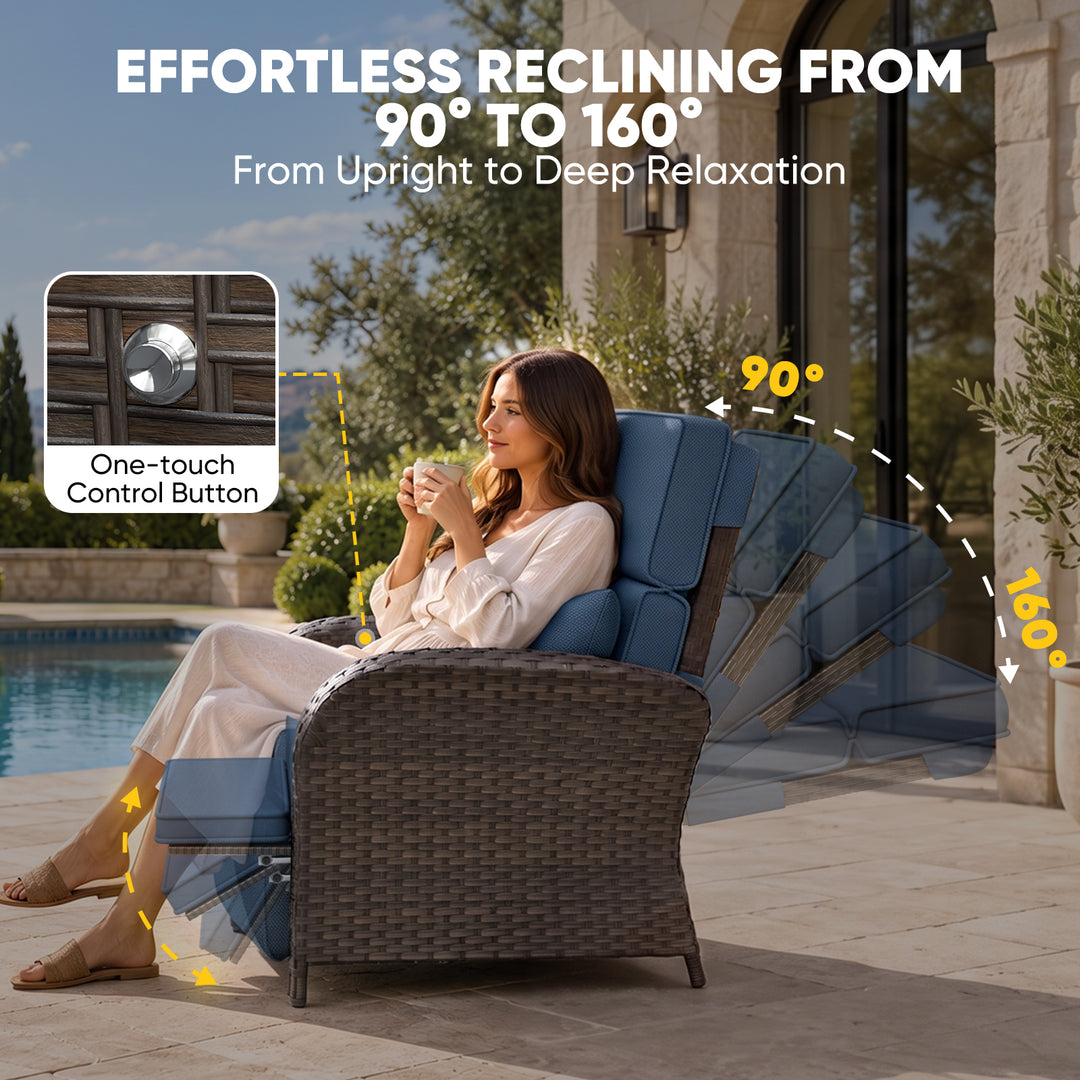 Outdoor Recliner Chair, Wicker Reclining Patio Chair