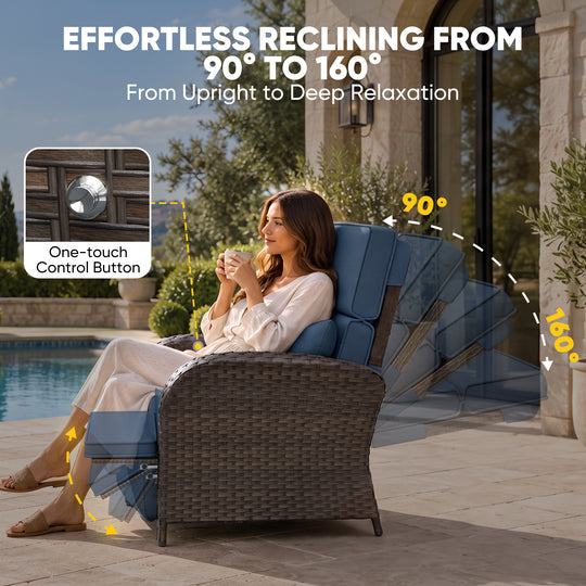 Outdoor Recliner Chair, Wicker Reclining Patio Chair