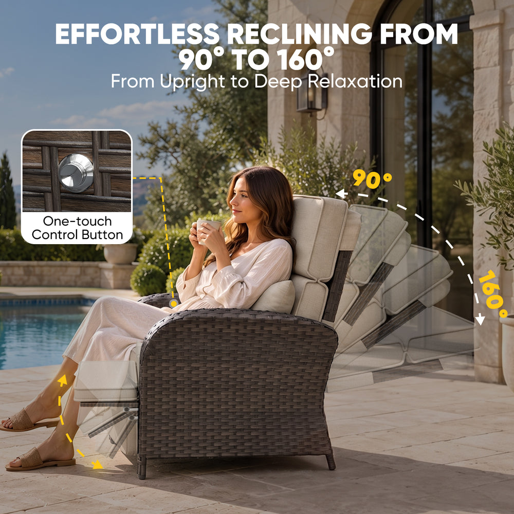 Outdoor Recliner Chair, Wicker Reclining Patio Chair