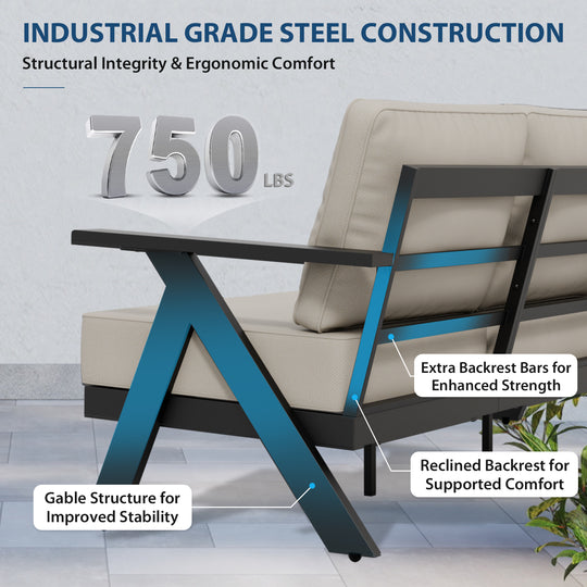 COOS BAY Iron Luxe Modern Outdoor 3 Seat Couch and Coffee Table Set