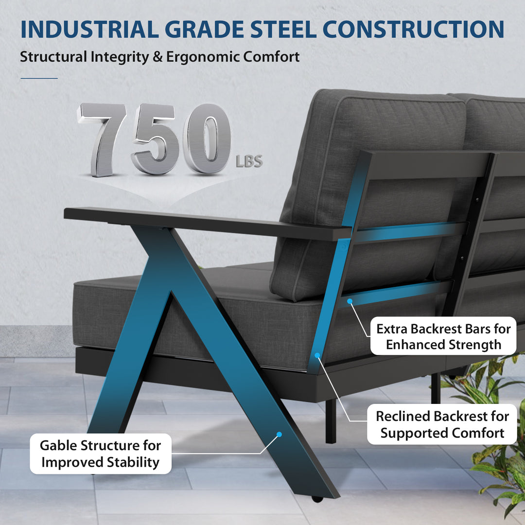 COOS BAY Iron Luxe Modern Outdoor 3 Seat Couch and Coffee Table Set