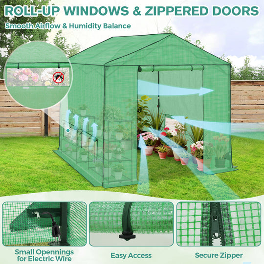 COOS BAY 6x6/ 6x8/8x8 /10x10/12x8 FT Pop Up Greenhouse with Power Access Openings