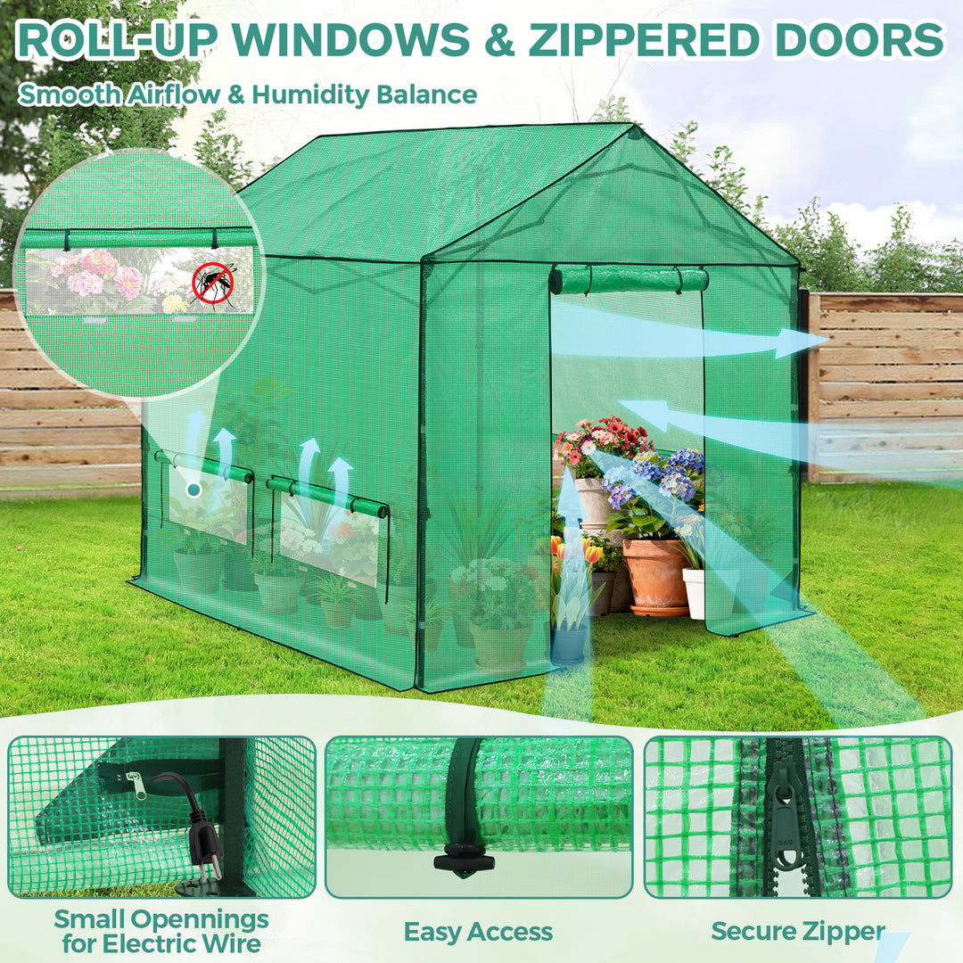 6x6/ 8x8 /10x10 FT Portable Walk-in Greenhouse with Power Access Ports