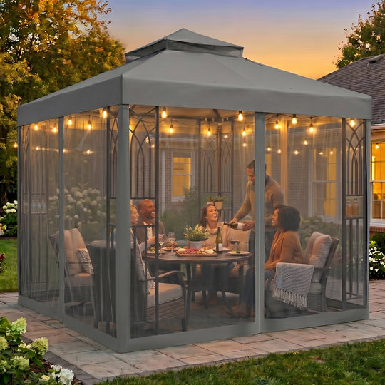COOS BAY 8x8 Patio Gazebo with Corner Shelves and Mesh Netting