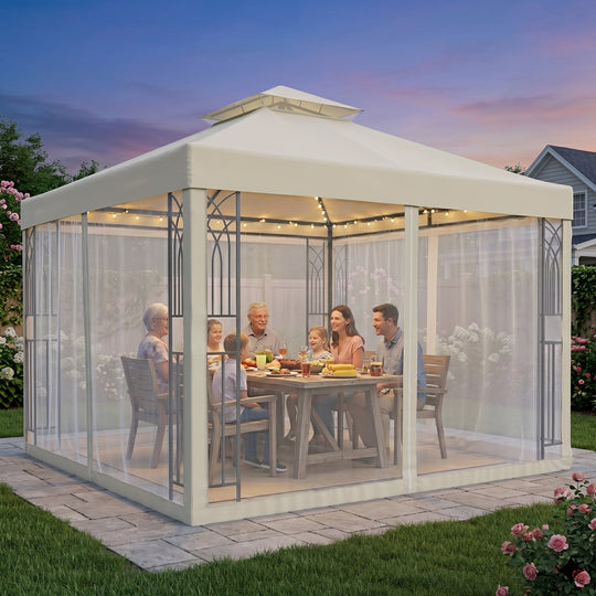 COOS BAY 10x10 Patio Gazebo with Corner Shelves and Mesh Netting