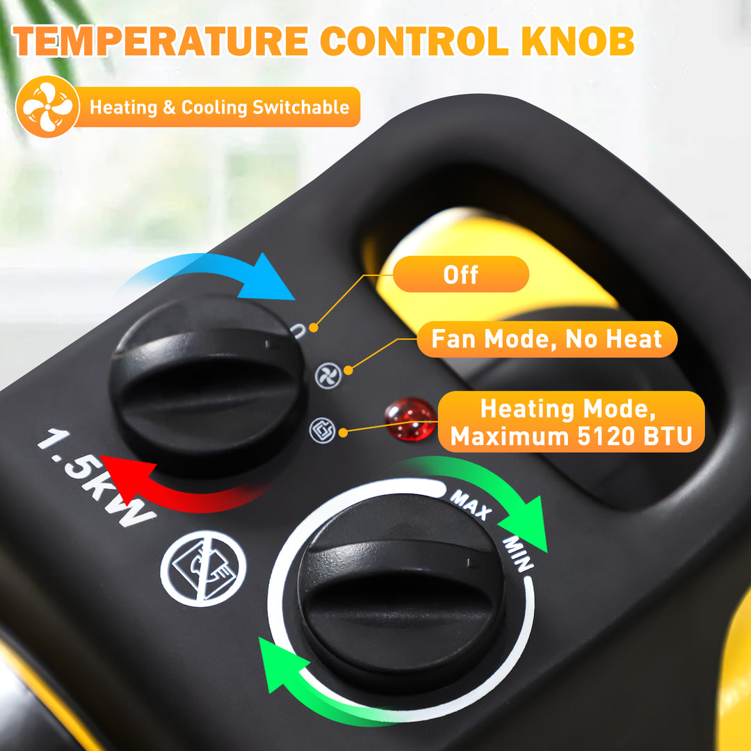 COOS BAY 1500W Radiant Space Heater with Thermostat, 1/2 Pack, Yellow