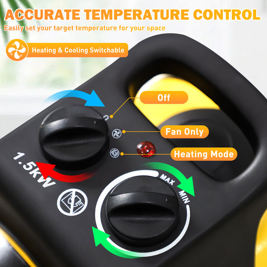 COOS BAY 1500W Radiant Spot Heater with Thermostat, 1/2 Pack, Yellow