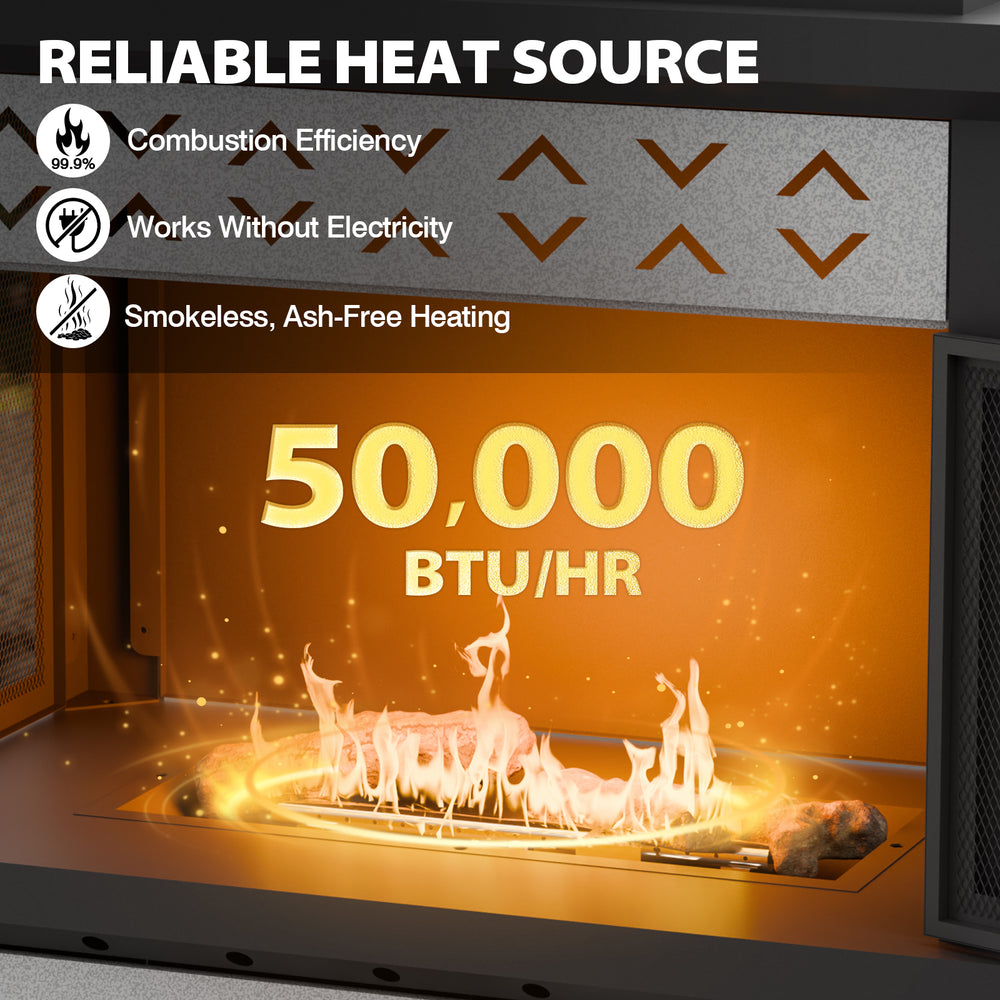 Outdoor Propane Fire Pit 50,000 BTU, Smokelss Gas Fireplace w/ Locking Mesh Doors and Tank Storage