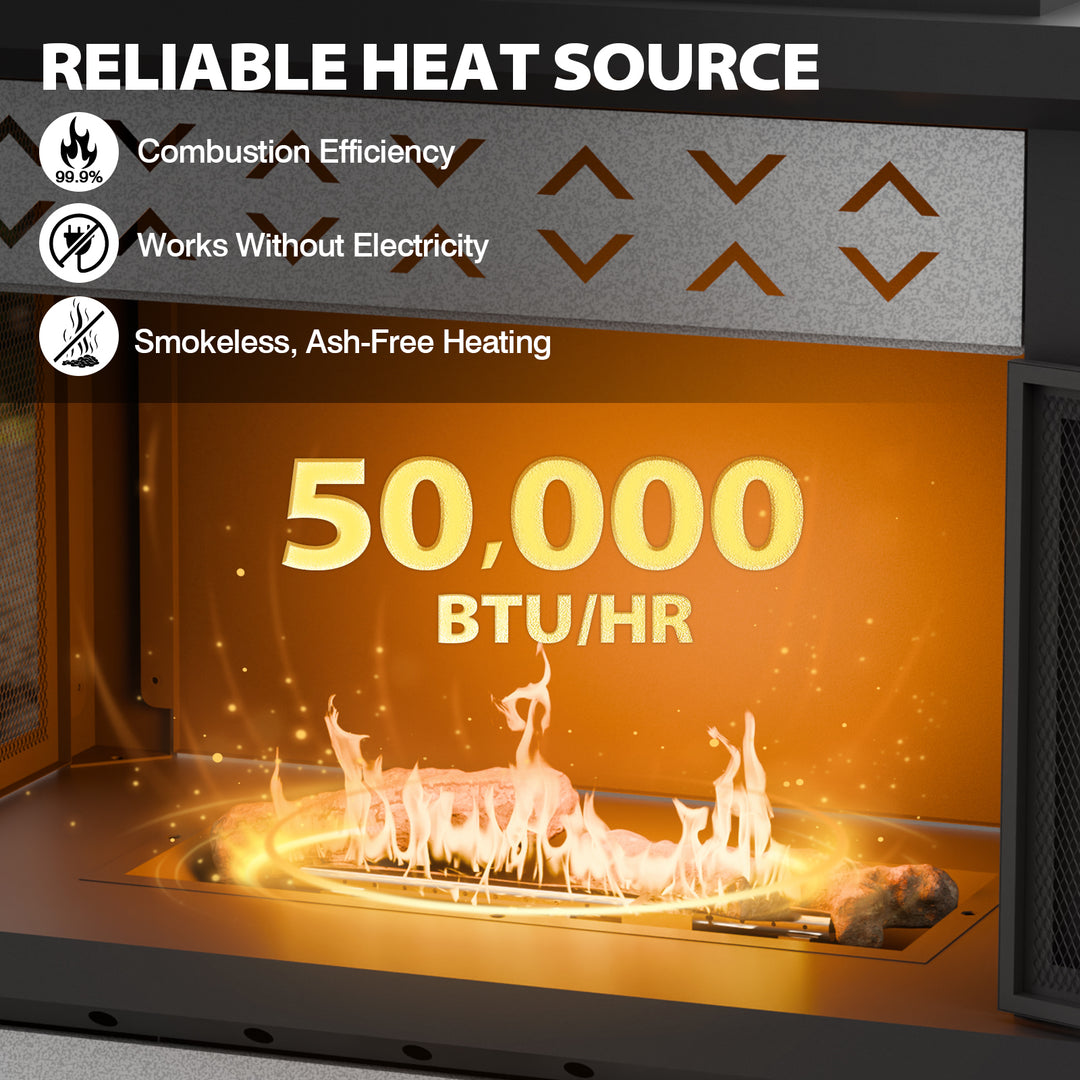 Outdoor Propane Fire Pit 50,000 BTU, Smokelss Gas Fireplace w/ Locking Mesh Doors and Tank Storage
