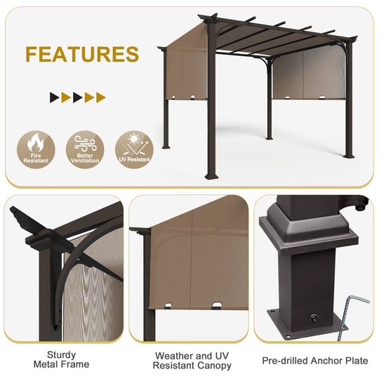 COOS BAY Outdoor Pergola 10x10 with Retractable Textilene Canopy