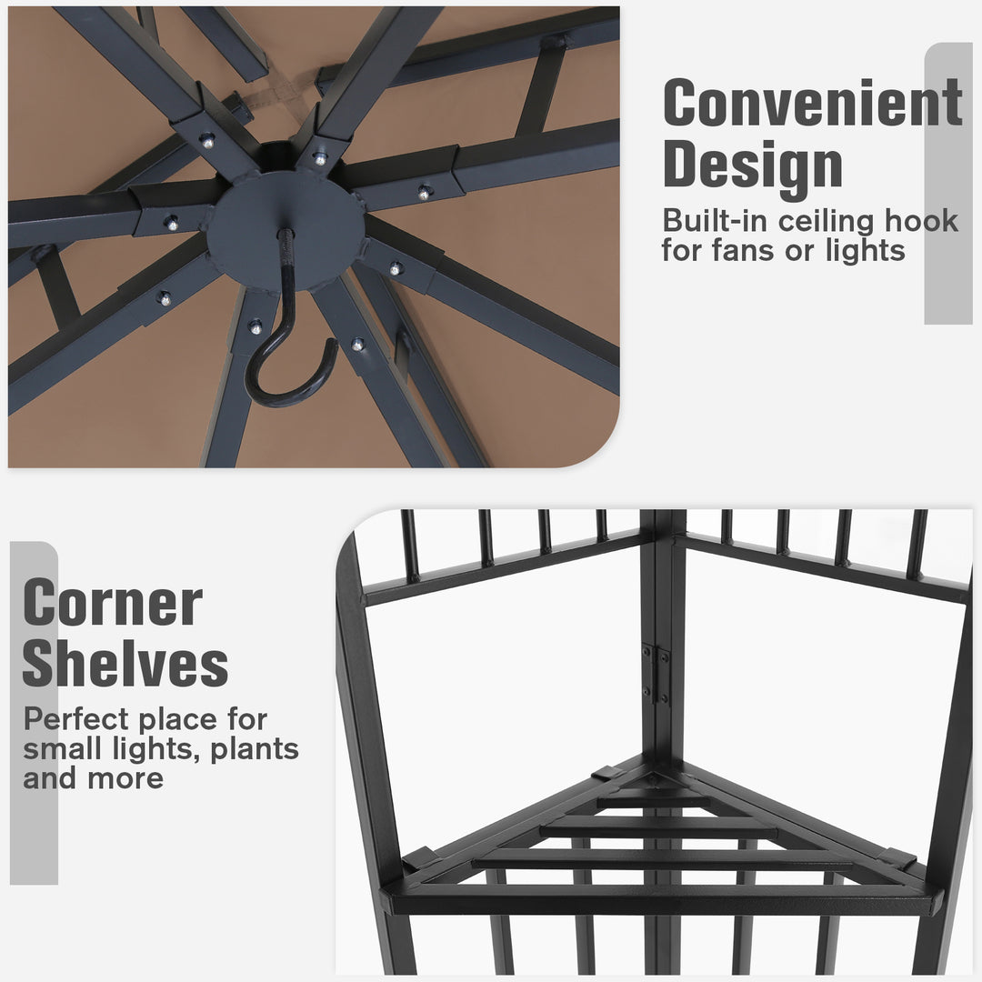 COOS BAY 8x8 Outdoor Patio Gazebo with Netting and Corner Shelves