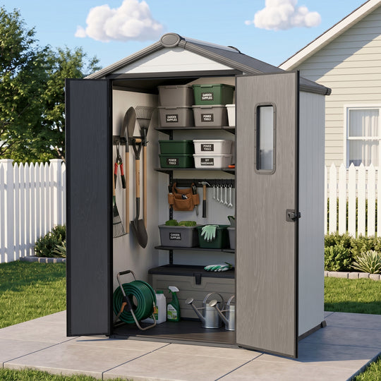COOS BAY 8x6/8x8/5x3/6x4 Outdoor Storage Shed with Floor, Lockable Doors