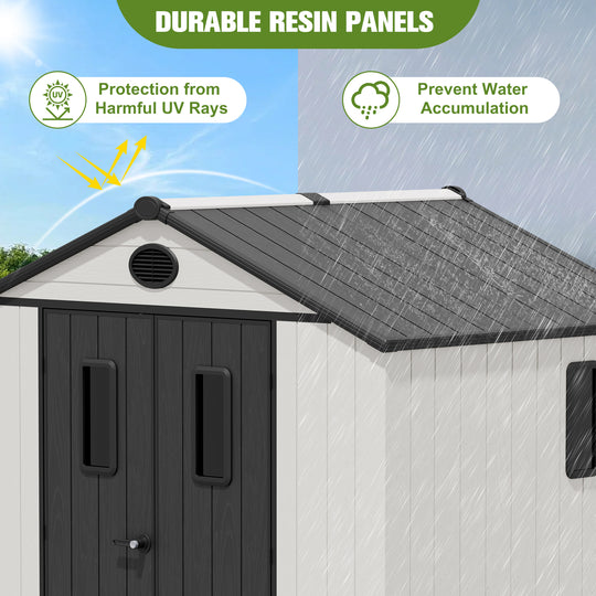 COOS BAY 8x6/8x8 Resin Outdoor Storage Shed, Garden Shed with Lockable Double Doors