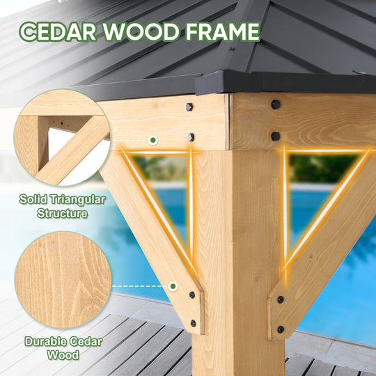 COOS BAY 13x15 Hardtop Gazebo with Cedar Wood Frame