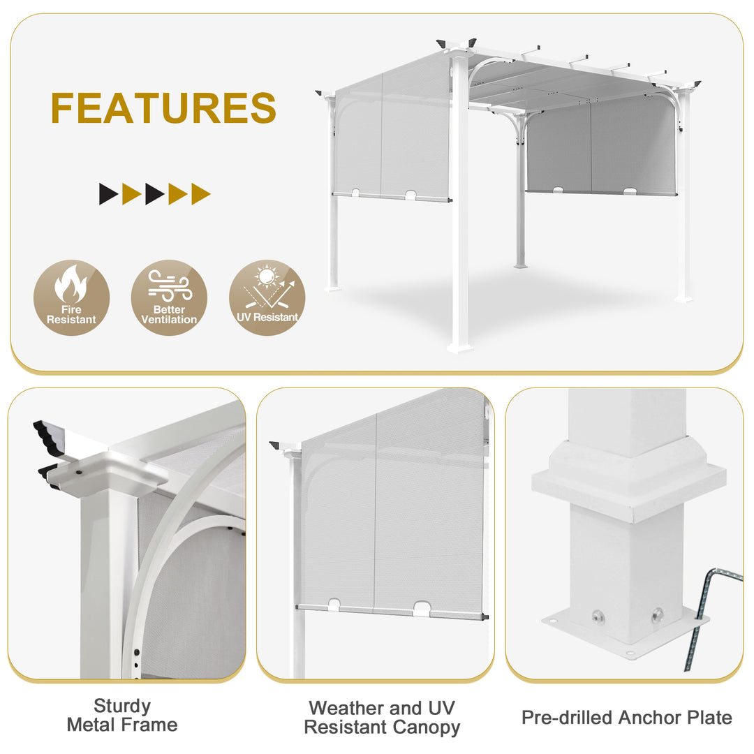 COOS BAY Outdoor Pergola 10x10 with Retractable Textilene Canopy