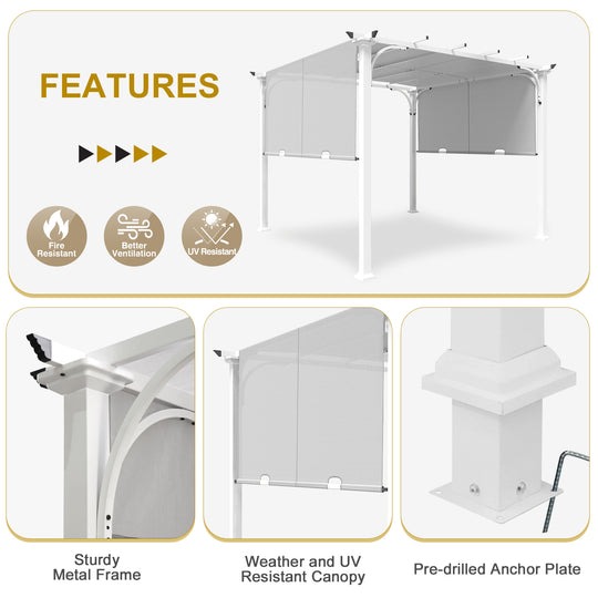 COOS BAY Outdoor Pergola 10x10 with Retractable Textilene Canopy