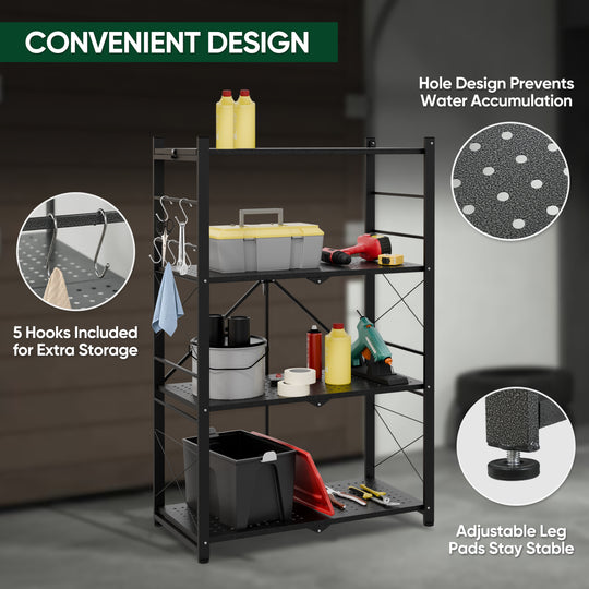 4 Tier Foldable Greenhouse Shelf, 1/2 Pack, Black