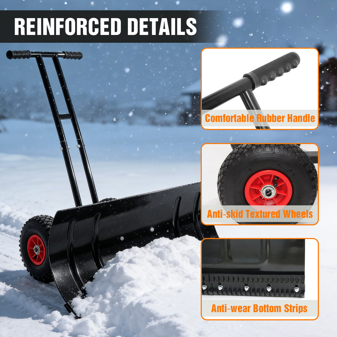 COOS BAY Wheeled Snow Shovel Single/Double Rod Snow Pusher with Adjustable Angle
