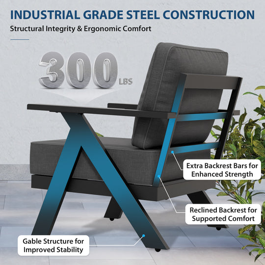 COOS BAY Iron Luxe Modern Outdoor 4 Piece Patio Furniture Set