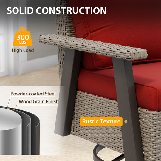 Rustic Hideaway Outdoor Swivel Rocker Patio Chair Set of 4, Beige/Beige, Tan, Dark Blue, Black, Red