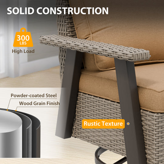 COOS BAY Rustic Hideaway Outdoor Swivel 3-Piece Rocker Patio Chairs and Table Set, Beige/Beige, Tan, Dark Blue, Black, Red