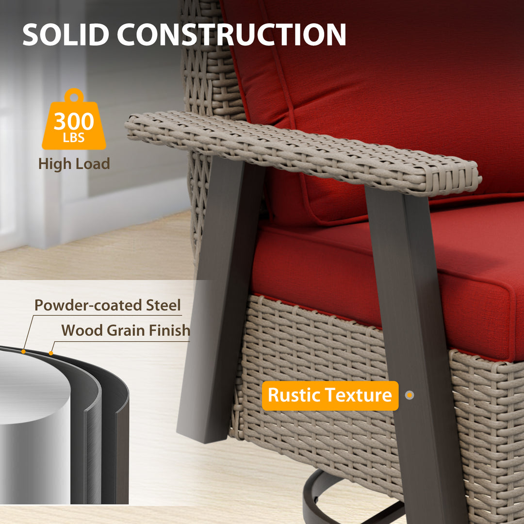 COOS BAY Rustic Hideaway Outdoor Swivel 3-Piece Rocker Patio Chairs and Table Set, Beige/Beige, Tan, Dark Blue, Black, Red