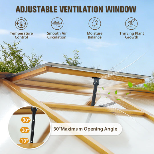 COOS BAY 6x8ft/6x10ft/6x12ft Cedar Wood Greenhouse with Roof Vents
