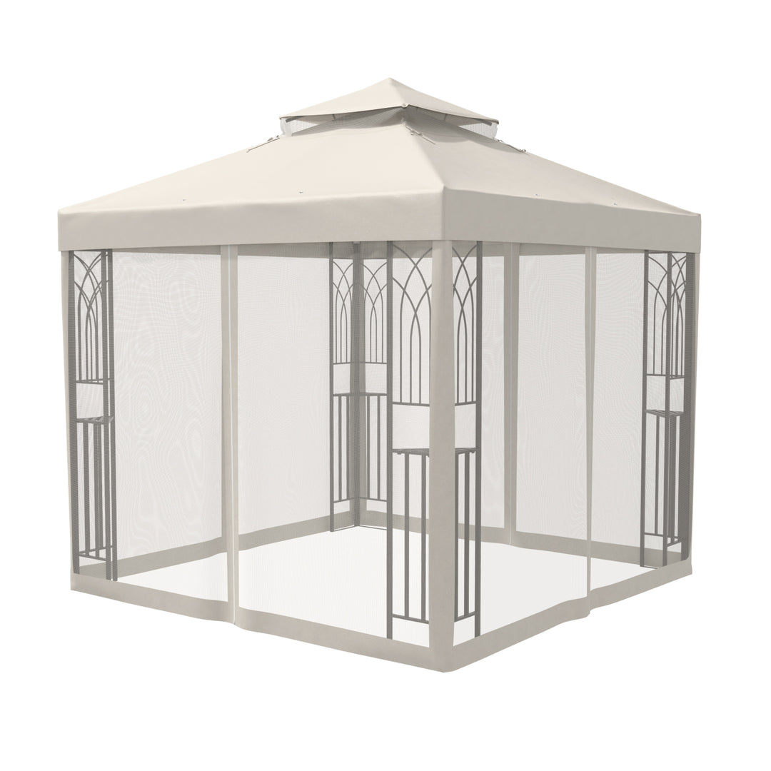 COOS BAY 8x8 Outdoor Patio Gazebo with Netting and Corner Shelves