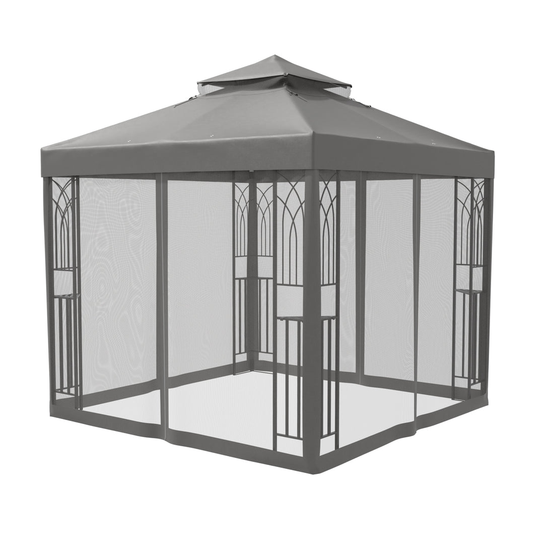 COOS BAY 8x8 Outdoor Patio Gazebo with Netting and Corner Shelves