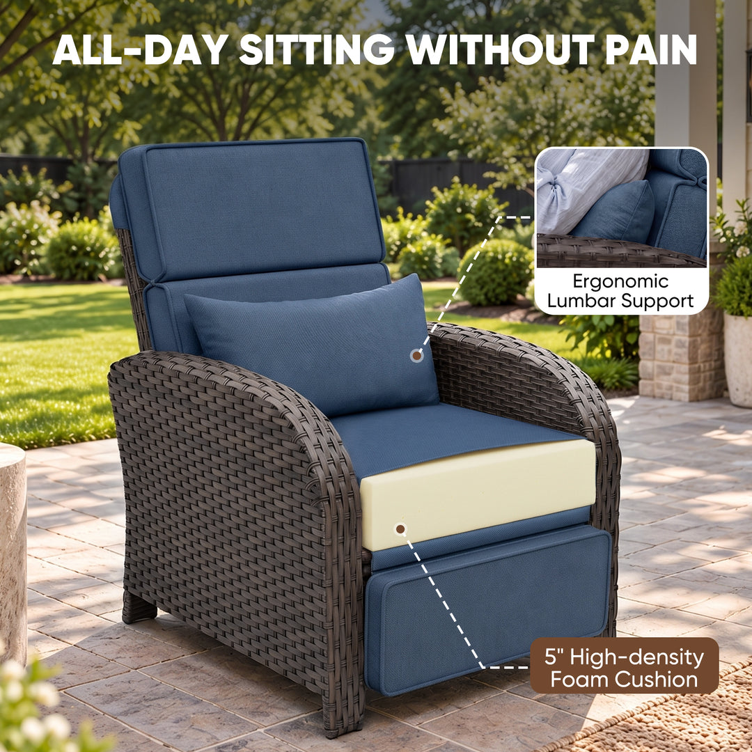 Outdoor Recliner Chair, Wicker Reclining Patio Chair
