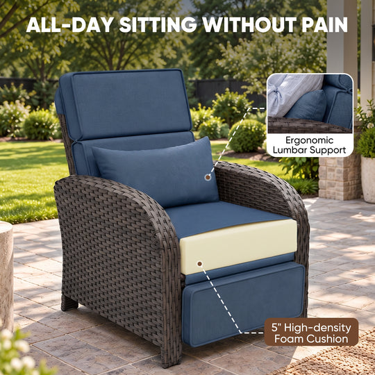 Outdoor Recliner Chair, Wicker Reclining Patio Chair