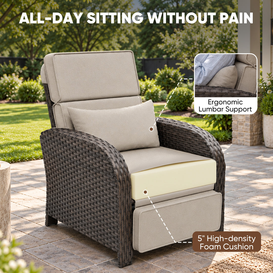 Outdoor Recliner Chair, Wicker Reclining Patio Chair