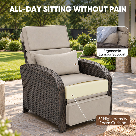 Outdoor Recliner Chair, Wicker Reclining Patio Chair
