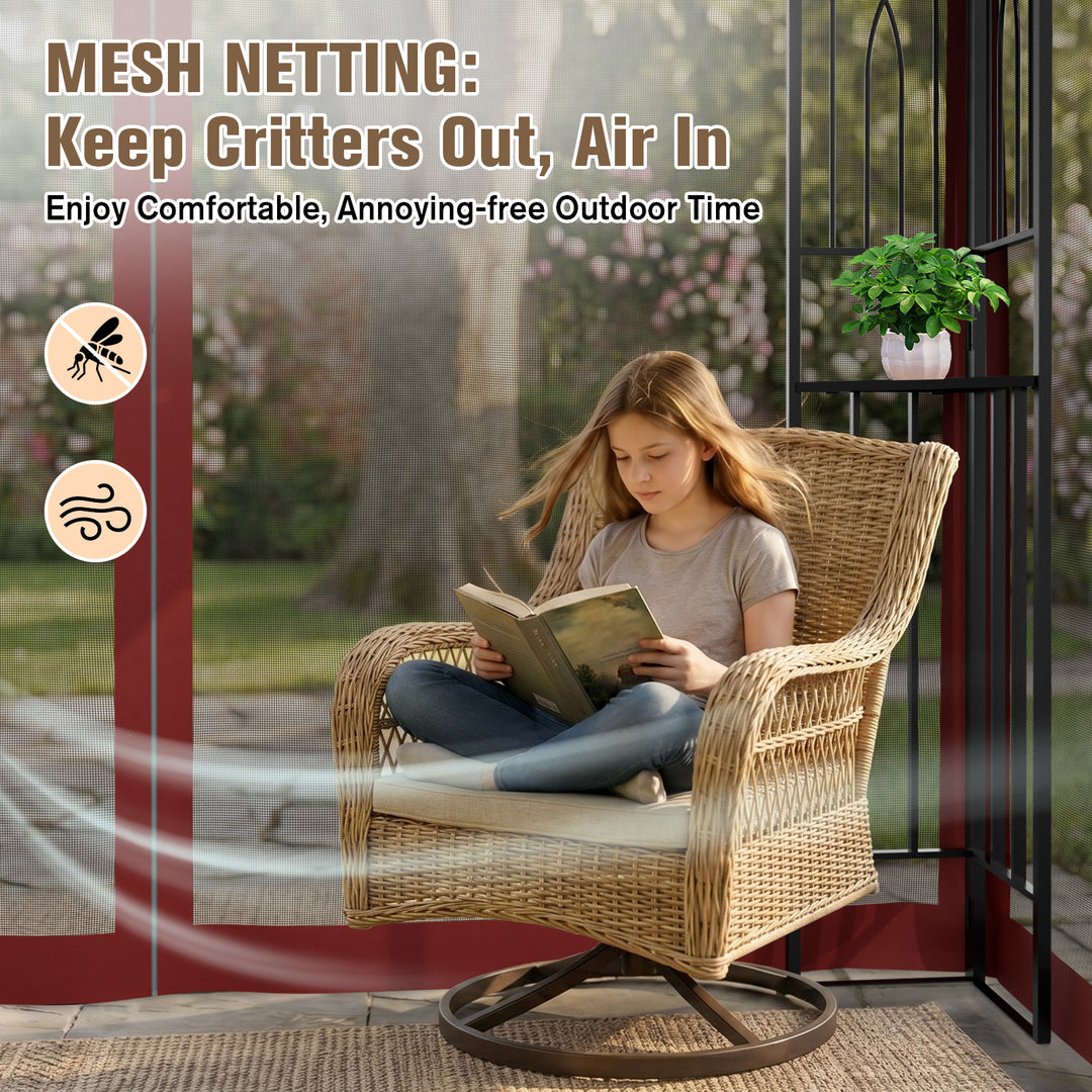 COOS BAY 8x8 Patio Gazebo with Corner Shelves and Mesh Netting