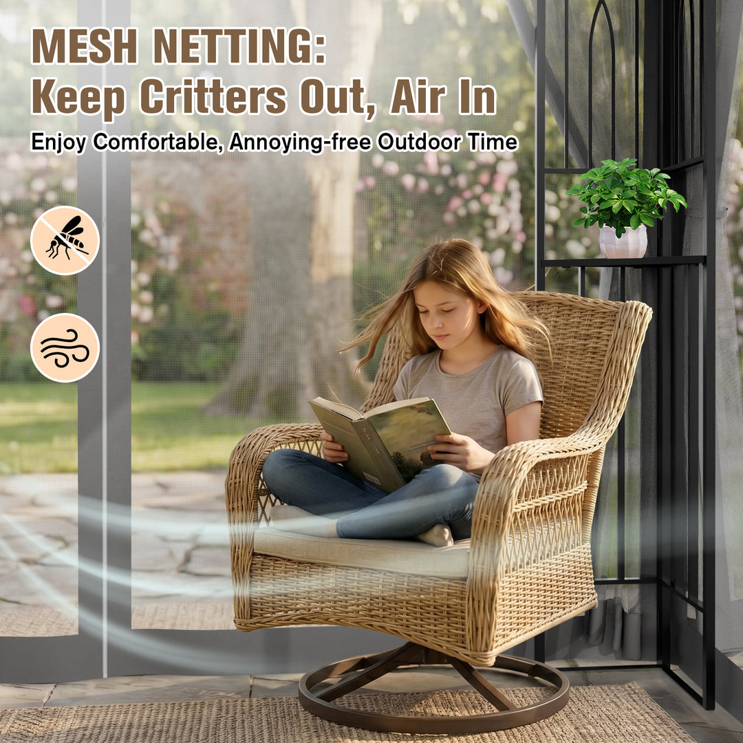 COOS BAY 8x8 Patio Gazebo with Corner Shelves and Mesh Netting