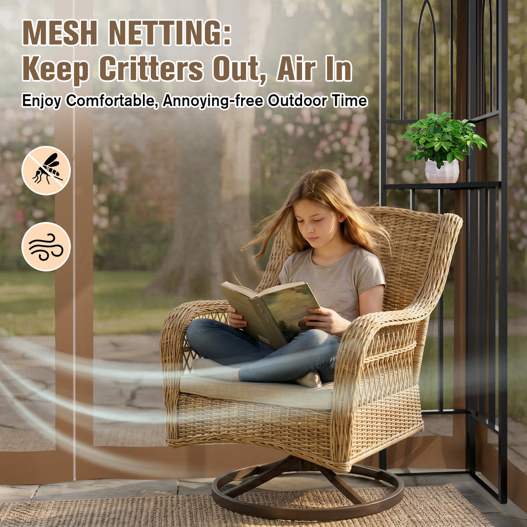 COOS BAY 8x8 Patio Gazebo with Corner Shelves and Mesh Netting