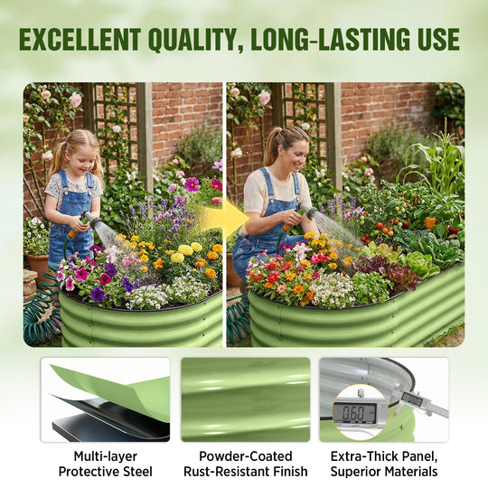 COOS BAY 17" Tall Elevated Raised Garden Bed, Pearl White/ Olive Green