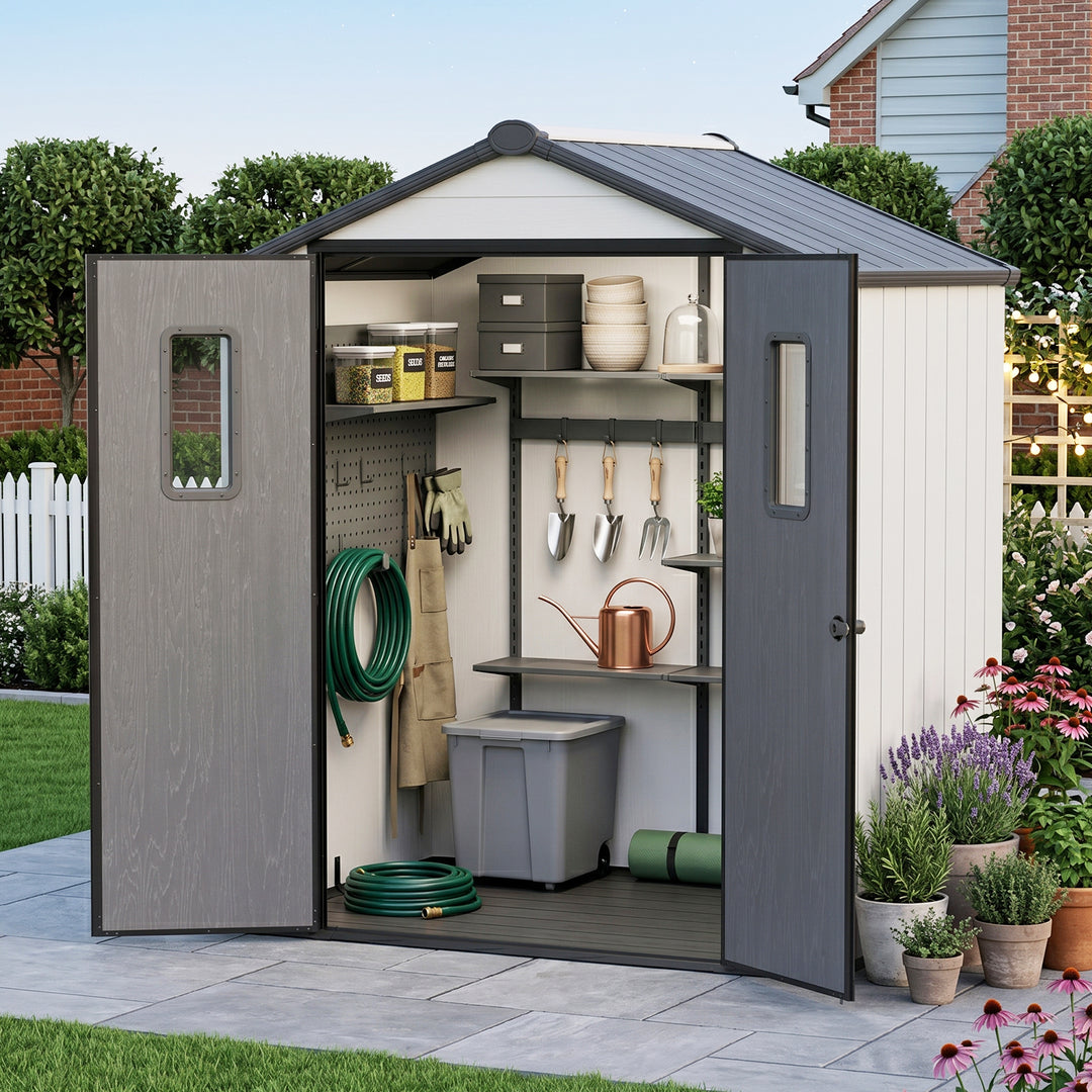 COOS BAY 8x6/8x8/5x3/6x4 Outdoor Storage Shed with Floor, Lockable Doors