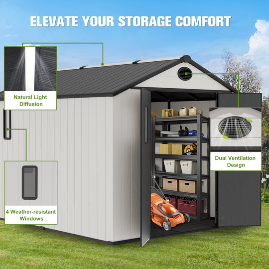 COOS BAY 8x6/8x8/5x3/6x4 Outdoor Storage Shed with Floor, Lockable Doors