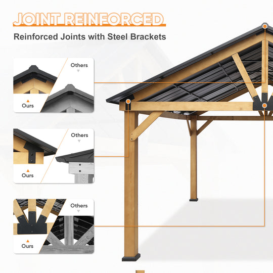 COOS BAY 13x15 Hardtop Gazebo, Natural Wood/Black