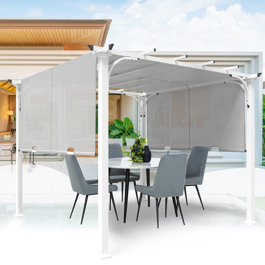 COOS BAY Outdoor Pergola 10x10 with Retractable Textilene Canopy