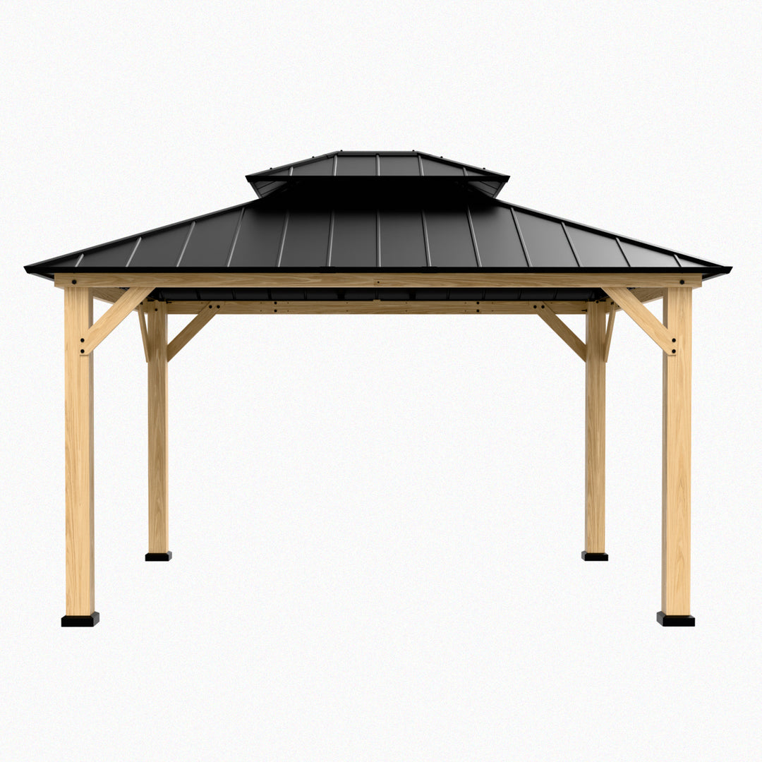 COOS BAY 13x11 Outdoor Wooden Gazebo w/ Double Roof