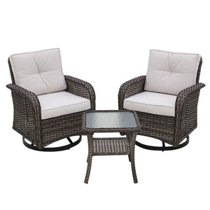 COOS BAY 3-Piece Outdoor Wicker Swivel Rocker Chair Bistro Set