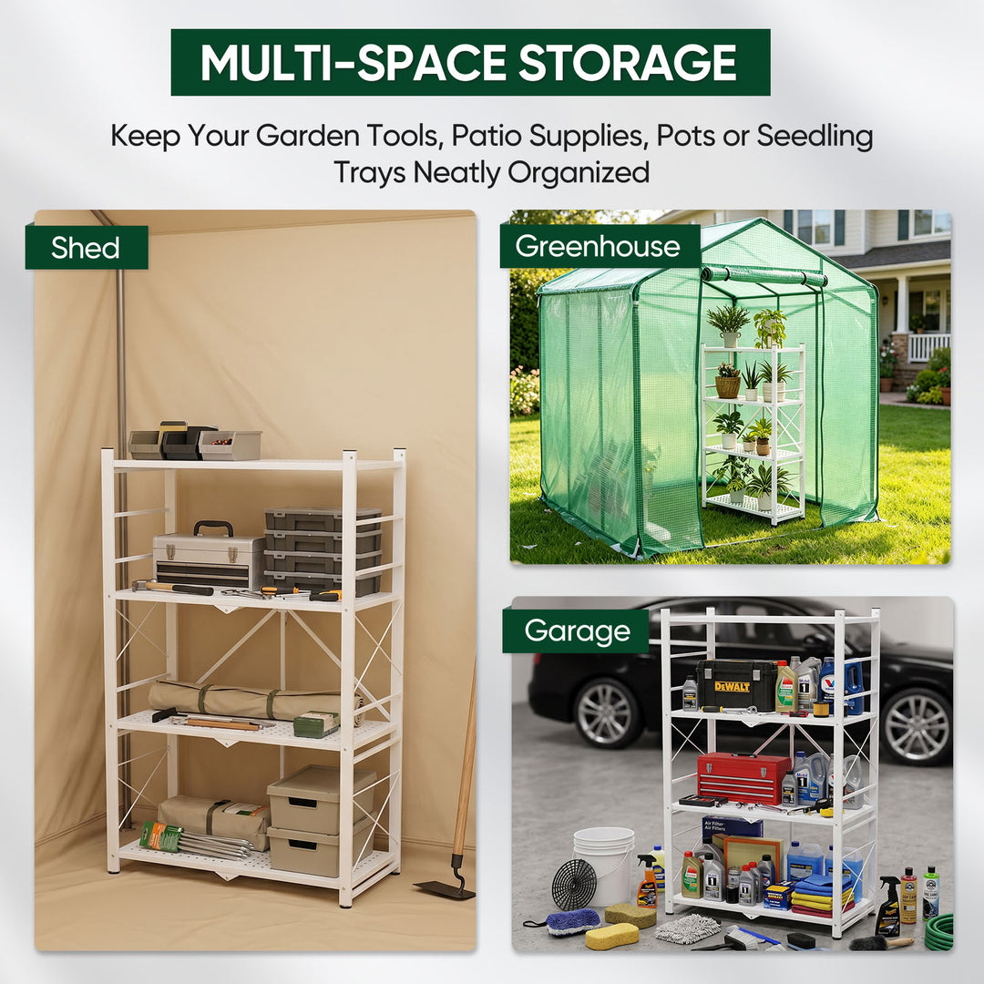 COOS BAY 4 Tier Foldable Greenhouse Shelf, Heavy Duty Metal Plant Stand, 1/2 Pack, Black