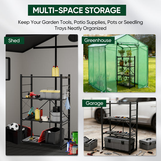 4 Tier Foldable Greenhouse Shelf, 1/2 Pack, Black