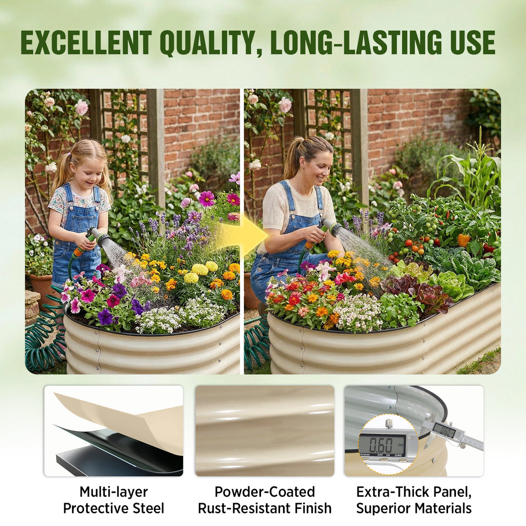 COOS BAY 17" Tall Elevated Raised Garden Bed, Pearl White/ Olive Green
