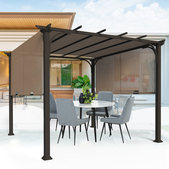 COOS BAY Outdoor Pergola 10x10 with Retractable Textilene Canopy