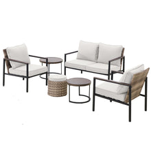 Load image into Gallery viewer, COOS BAY 6 Pieces Patio Furniture Set,  Includes Patio Chairs, 2 Seater Loveseat, Nesting Coffee Tables and Ottoman, Beige/Blue